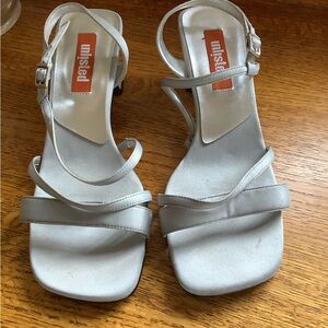 Unlisted womens silvery gray heeled sandals in 9 wide, very light use